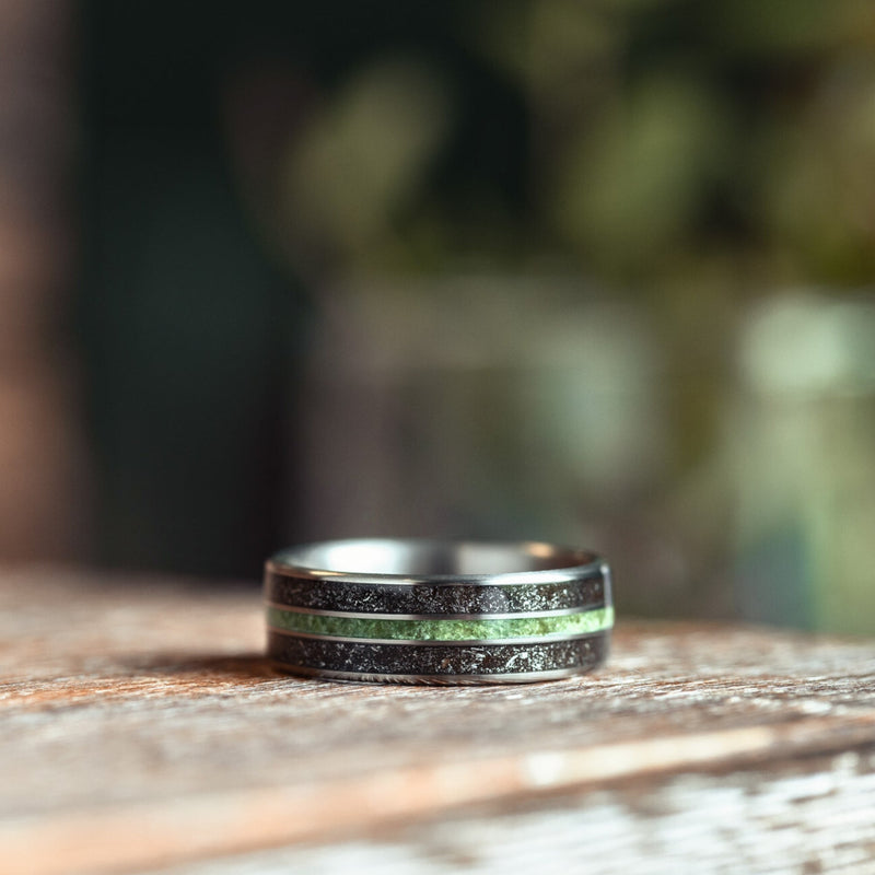 The Interstellar | Men's Titanium Wedding Band with Meteorite Dust and Imperial Diopside