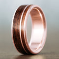 The USS North Carolina | Men's Gold Wedding Band with USS North Carolina Battleship Teak Wood