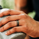 The Maverick | Men's Titanium Wedding Band with Vintage Air Force Flight Suit & Louisiana Bogwood