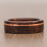 (In-Stock) Antique Walnut & Offset Copper Wood Wedding Band - Size 14 | 8mm Wide