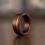 (In-Stock) Antique Walnut Wooden Ring w/Offset Silver Inlay - Size 9.75 | 8mm Wide