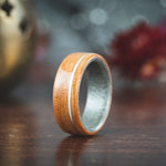 (In-Stock) Black Cherry Wooden Ring with Weathered Maple Liner & Offset Sterling Silver - Size 9.5 | 8mm Wide