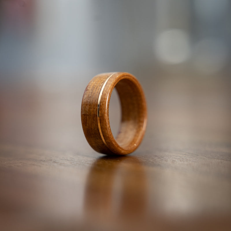 (In Stock) Louisiana Bogwood Ring & Offset Yellow Gold - Size 10.5 | 9mm Wide