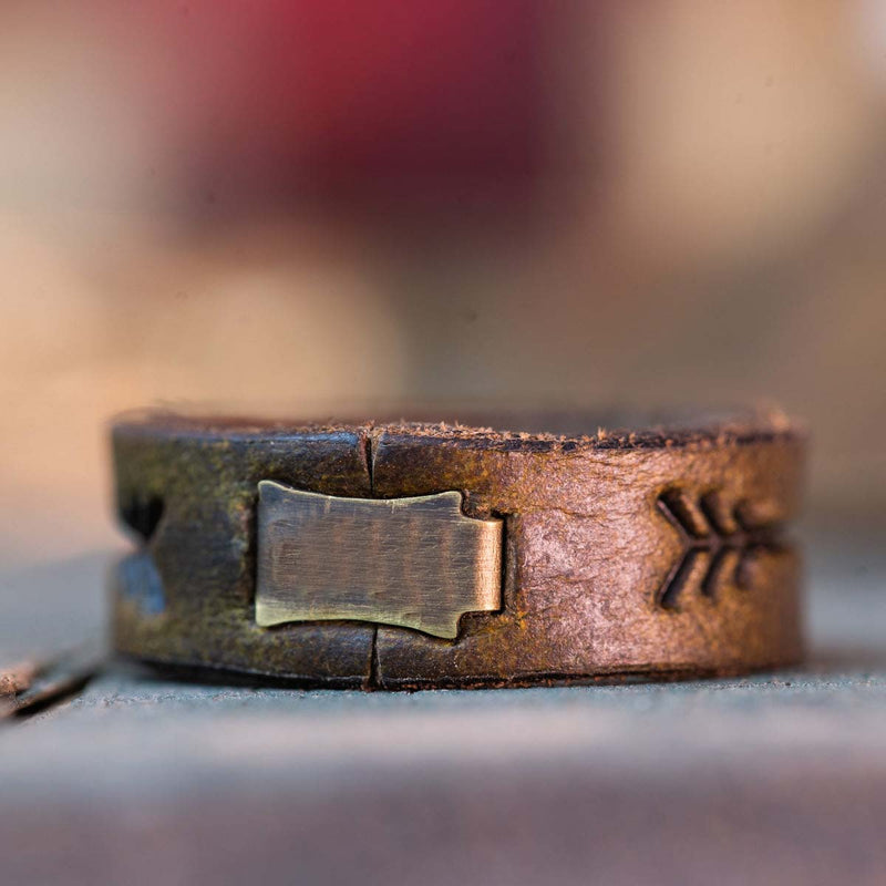 Arrows Leather Ring | Dark Olive
