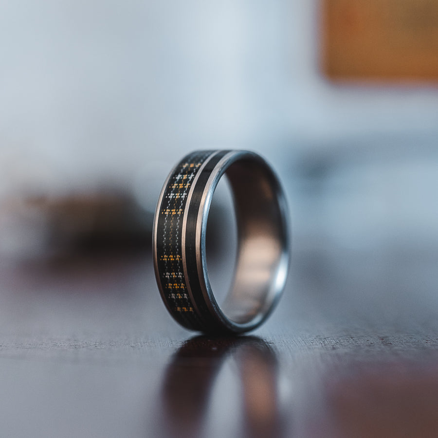 The Celtic - Irish National Tartan | Men's Titanium Wedding Band with Whiskey Barrel & Tartan