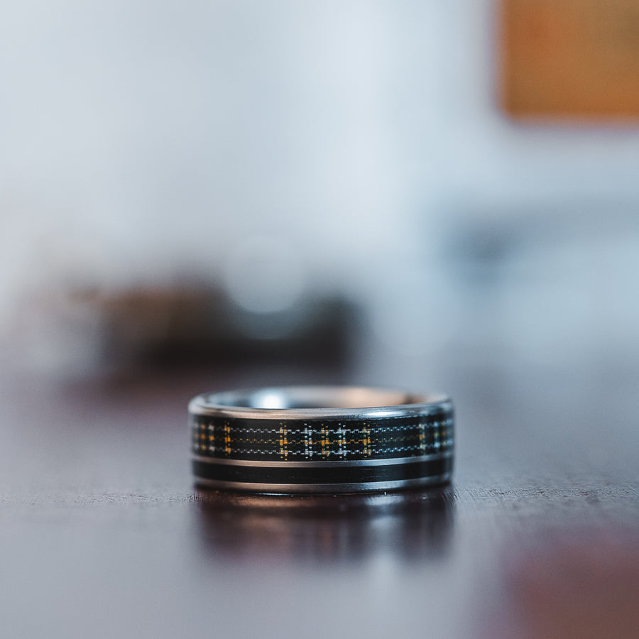 The Celtic - Irish National Tartan | Men's Titanium Wedding Band with Whiskey Barrel & Tartan