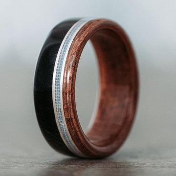 The Coast Guard | Men's Teak Wood Wedding Band with Coast Guard Uniform & Dual Metal Inlays