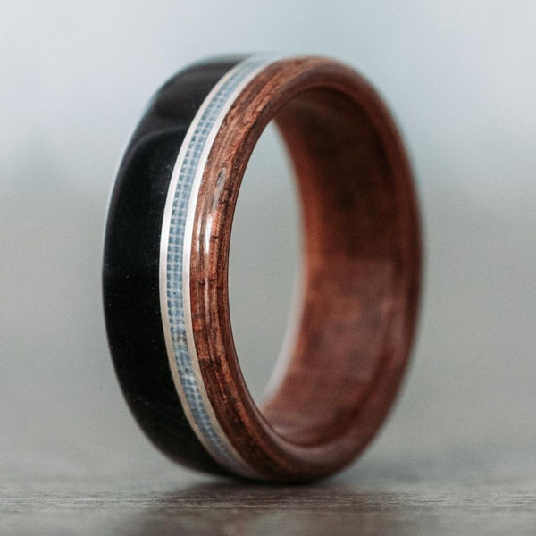The Coast Guard | Men's Teak Wood Wedding Band with Coast Guard Uniform & Dual Metal Inlays