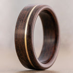 (In-Stock) Antique Walnut & Offset Yellow Gold Wood Wedding Band - Size 12 | 8mm Wide