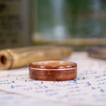 (In-Stock) Iroko Teak Wooden Ring with Natural Whiskey Barrel Liner & Offset Copper - Size 10.5 | 8mm Wide