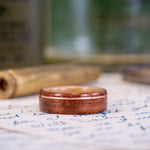 (In-Stock) Iroko Teak Wooden Ring with Natural Whiskey Barrel Liner & Offset Copper - Size 10.75 | 8mm Wide