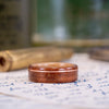 (In-Stock) Iroko Teak Wooden Ring, Natural Whiskey Barrel Liner & Offset Copper - Size 10.25 | 8mm Wide