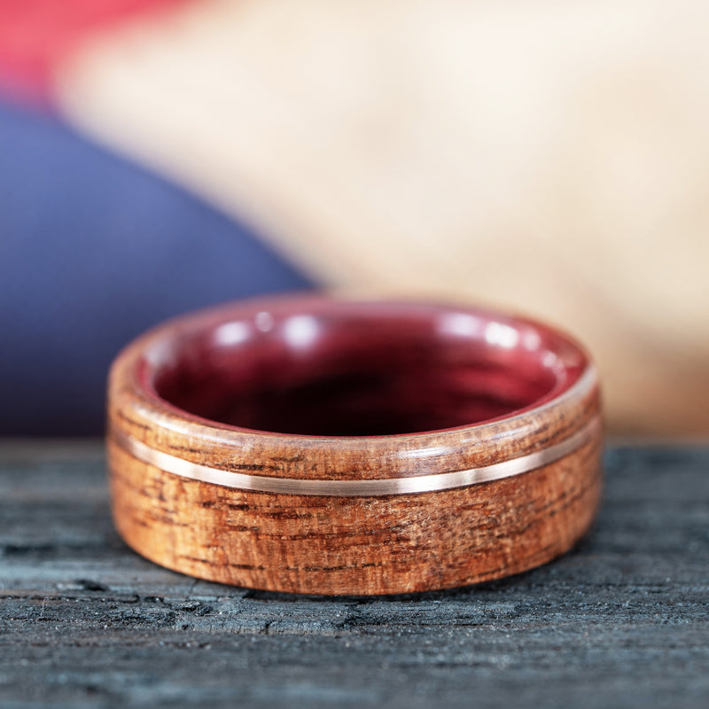 (In -Stock) The Purple Heart Wooden Ring with 14k Rose Gold - Size 9.75 | 8mm Wide