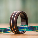 (In Stock) Indian Rosewood Wedding Band with Campbell of Argyll Modern Tartan & Dual Rose Gold - Size 10.5 | 9mm Wide