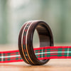 (In Stock) The MacGregor Tartan Wood Wedding Band with 14k Rose Gold Inlays - Size 10.25 | 9mm Wide