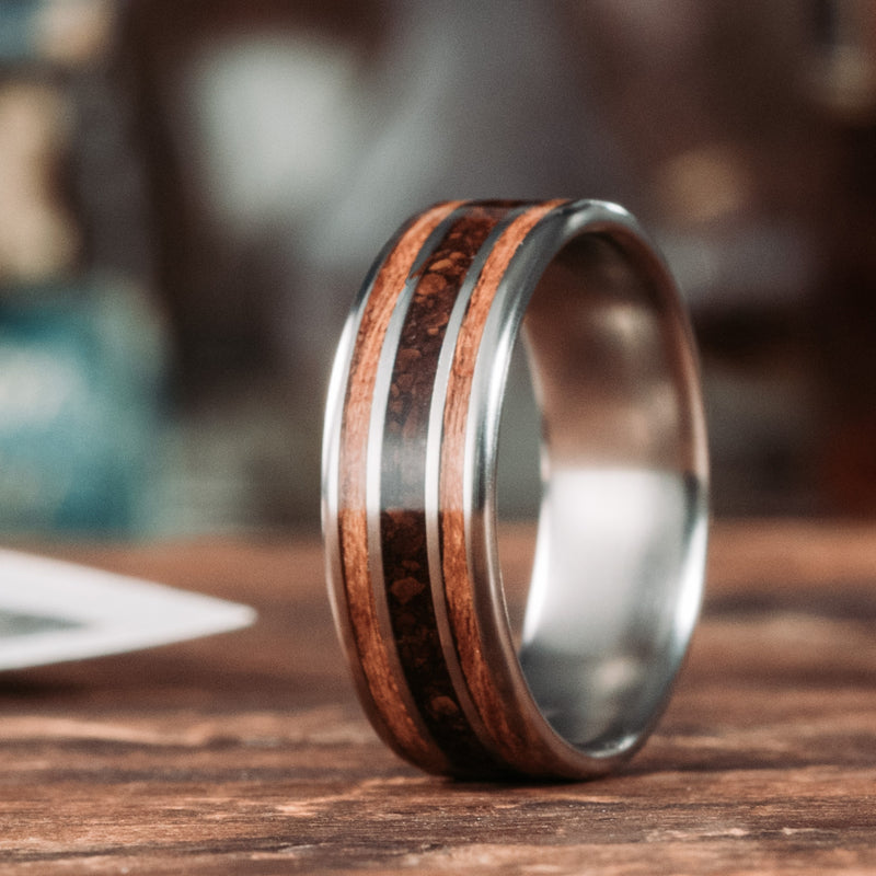 The-Campfire-Mens-Titanium-Wedding-Band-Mesquite-Wood-Coffee-campfire-rustic-and-main_1