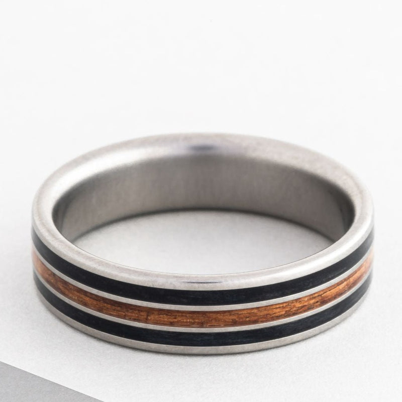 The-Captain-Titanium-Wedding-Band-African-Teak-Weathered-Whiskey-Barrel-Inlays-Size-11-5-6mm-Wide