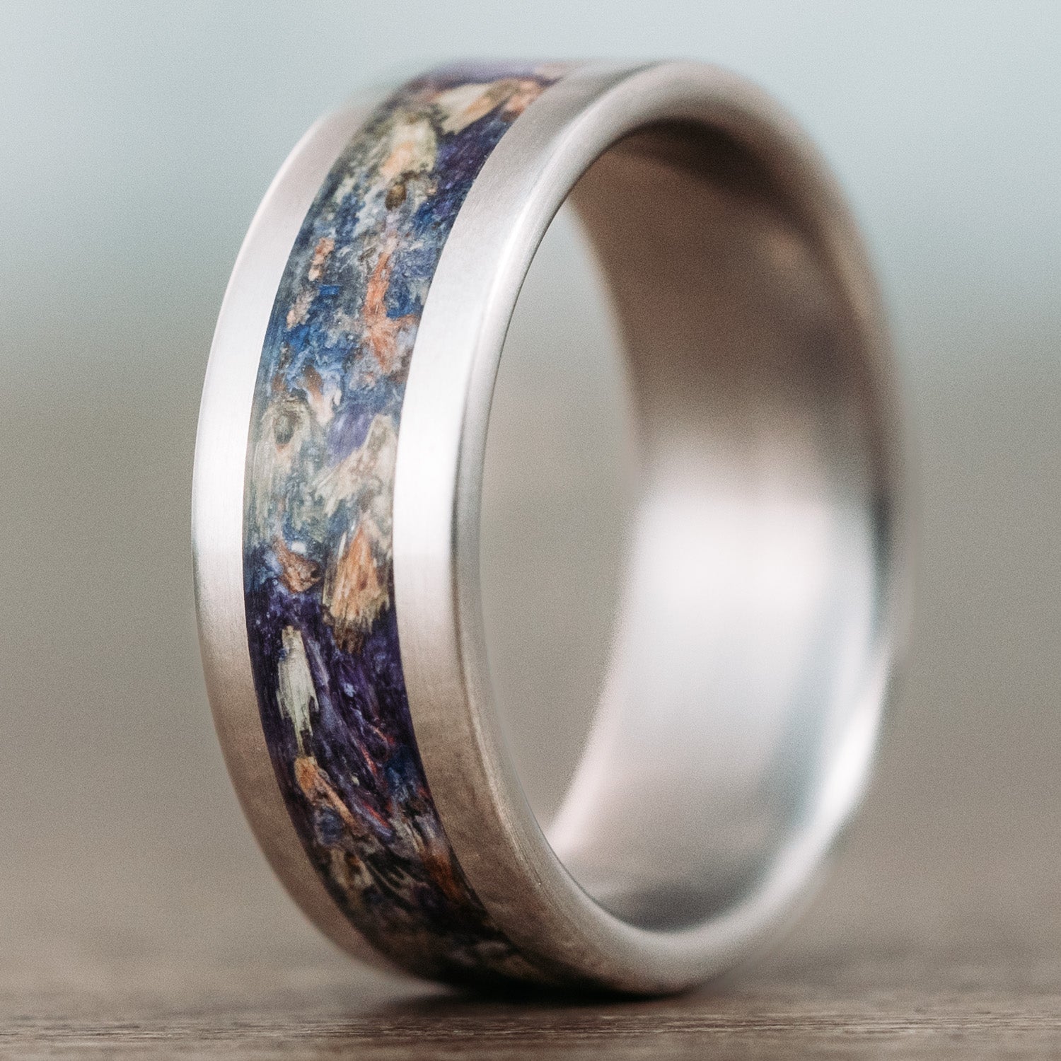 The Impressionist Ring - Titanium Wedding Bands with Lavender – Rustic ...