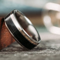 The Twain | Men's Titanium Wedding Band with Whiskey Barrel Wood & Offset Metal Inlay