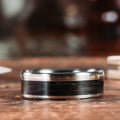 The Twain | Men's Titanium Wedding Band with Whiskey Barrel Wood & Offset Metal Inlay