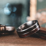 (In-Stock) The Great War | Titanium Wedding Band with 1903 Rifle Stock Wood and Military Uniform - Size 7.25 / 8mm Wide
