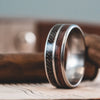 (In-Stock) The Great War - Titanium Wedding Band with WWI Uniform & 1903 Springfield Rifle Stock Wood - Size 9.75 | 6mm Wide