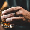 (In-Stock) The Oxford Don | Men's Black Whiskey Barrel & Titanium Wedding Band with Dual Brass Inlays - Size 10.75 | 8mm Wide
