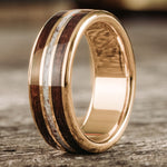 The Stag in Gold | Men's Gold Elk Antler Wedding Band with Walnut Wood