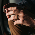 mens-gold-wedding-band-meteorite-gold-flakes-stargazer-rustic-and-main-rings