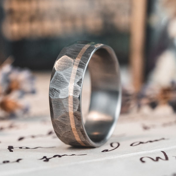 The Apollo Noir | Men's Hammered Black Titanium Wedding Band | Rustic and Main