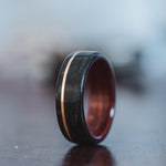 (In-Stock) Weathered Whiskey Barrel Ring, Bloodwood & Yellow Gold - Size 11.25 | 8mm Wide
