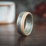 (In-Stock) Weathered Maple Wooden Ring, Offset Sterling Silver & Natural Maple Edge - Size 9 | 8mm Wide