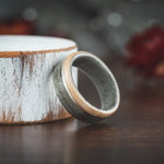 (In-Stock) Weathered Maple Wooden Ring, Offset Sterling Silver & Natural Maple Edge - Size 9 | 8mm Wide