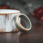 (In-Stock) Weathered Maple Wooden Ring, Offset Sterling Silver & Natural Maple Edge - Size 10 | 8mm Wide