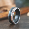 (In-Stock) The Whiskey Canyon Elk Antler and Black Whiskey Barrel Ring - 14k Rose Gold Inlay - Size 9.75 | 8mm Wide