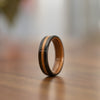 (In-Stock) Weathered Whiskey Barrel Ring, M1 Garand Liner, USS NC Teak Center & WWI Uniform Edge - Size 14 | 7mm Wide