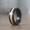 (In-Stock) The Frontiersman Elk Antler and Whiskey Barrel Ring - Copper Inlays - Size 9.25 | 8mm Wide