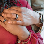 (In-Stock) The Frontiersman Elk Antler and Whiskey Barrel Ring - Copper Inlays - Size 9.25 | 8mm Wide