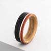 Wood-Wedding-Band-Weathered-Whiskey-Barrel-Natural-Liner-Offset-Copper-Inlay-Bloodwood-Edge-Size-9-7mm-Wide