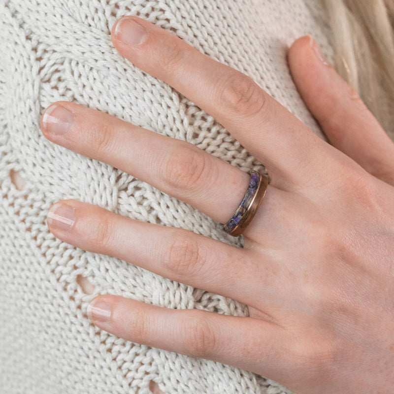 Rose Gold 18K Inlay Wedding Ring with Walnut Wood
