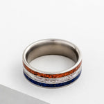 (In-Stock) The Patriot | Men's Titanium Wedding Band with Lapis Lazuli, Red Opal and Elk Antler Inlays - Size 12.25, 8mm Wide