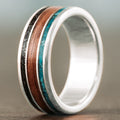 The Mahalo | Men's Gold Wedding Band with Meteorite, Koa Wood & Turquoise