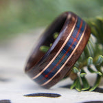 Rings - Celtic Tartan Wood Wedding Ring - Rosewood With Center Tartan & Dual Gold Inlays