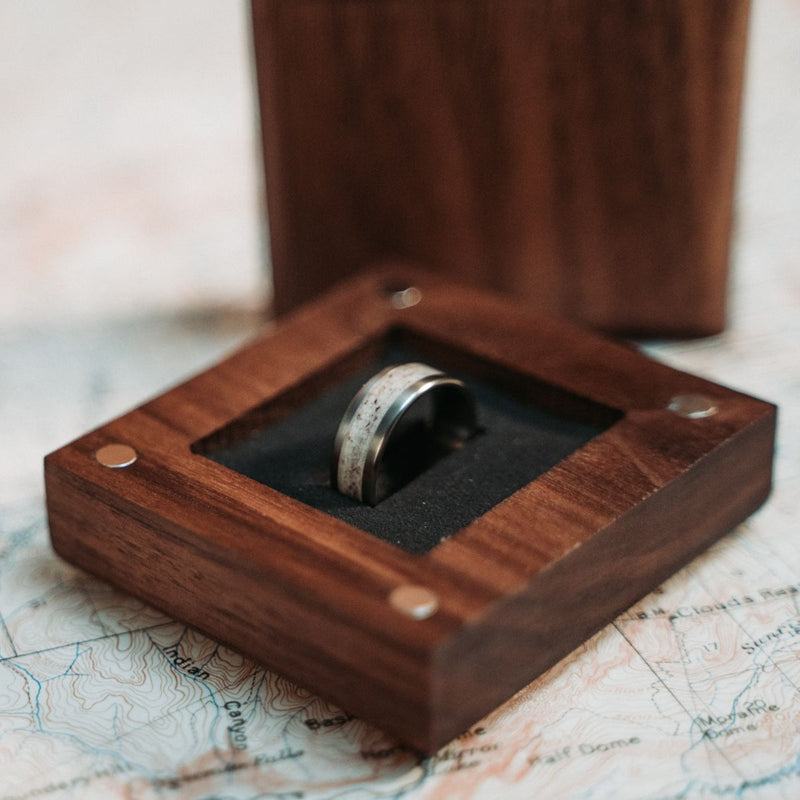 Geometric Wooden Ring Box in Walnut - Gardens of the Sun | Ethical Jewelry