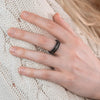 The Nocturne | Women's Black Whiskey Barrel Wood Ring with Metal Inlay